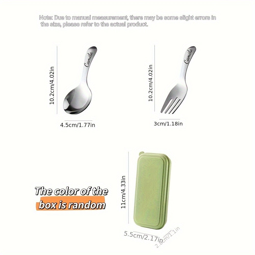 Personalized Stainless Steel Mini Fork and Portable Cutlery Set Dining Utensils with Name