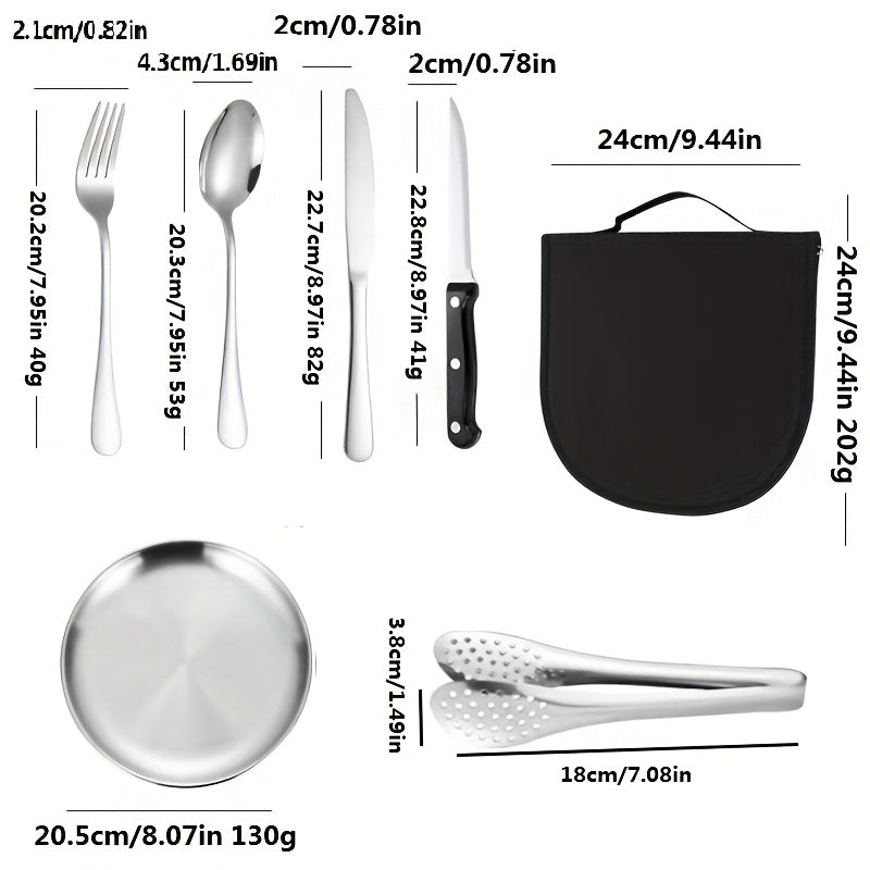 Personalized 10pcs Stainless Steel Camping Utensil Set, Portable, Sturdy, and Lightweight Outdoor Picnic Accessories, Including Plates, Forks, Spoons, Steak Knives, Hiking, Backpacking, Camping Picnics, and Travel Essentials