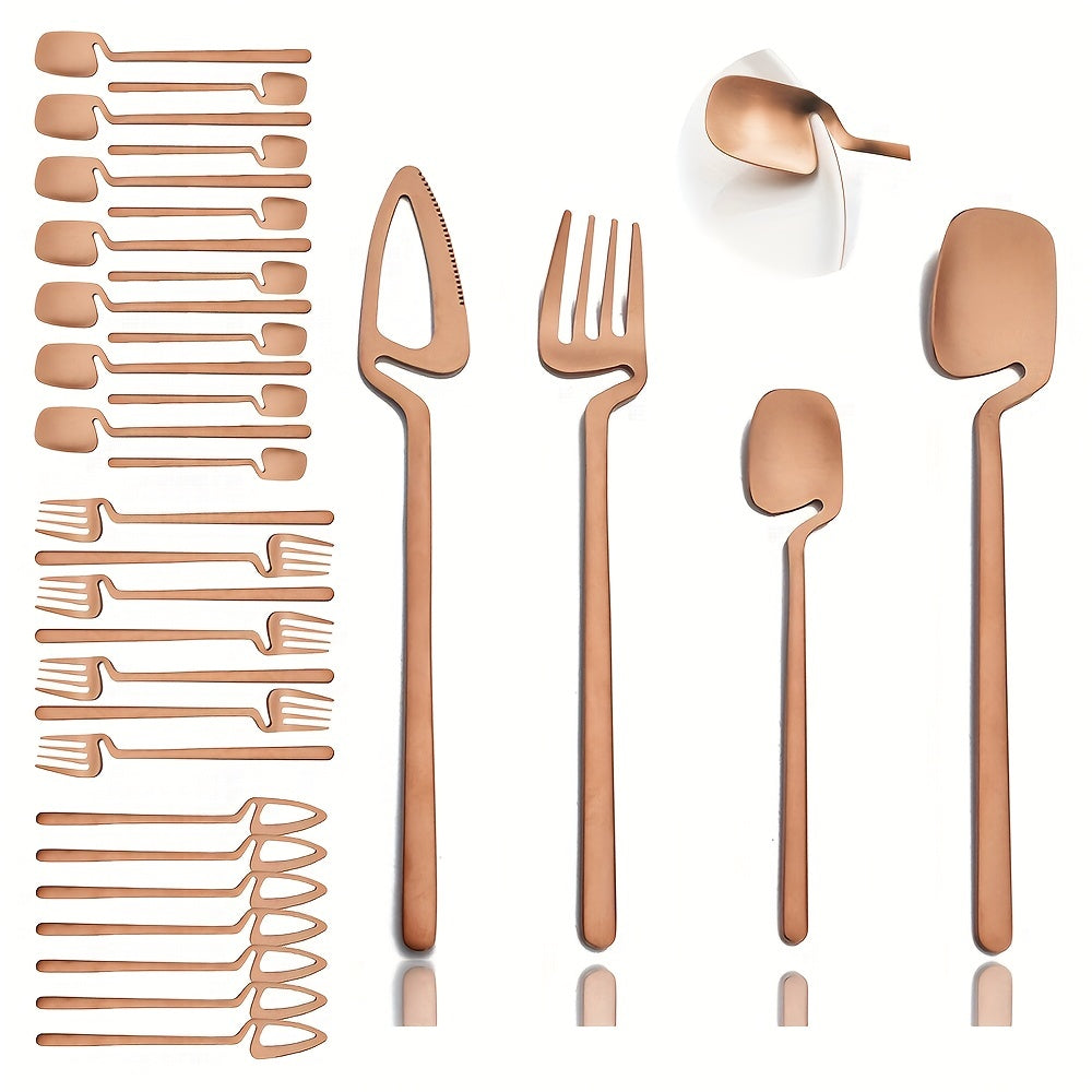 32pcs Stainless Steel Cutlery Set for 8 - Matte Finish, Includes Knife, Fork, Spoon & Teaspoon - Perfect for Dining & Kitchen Use, Kitchen Utensils, Creative Hanging, 304