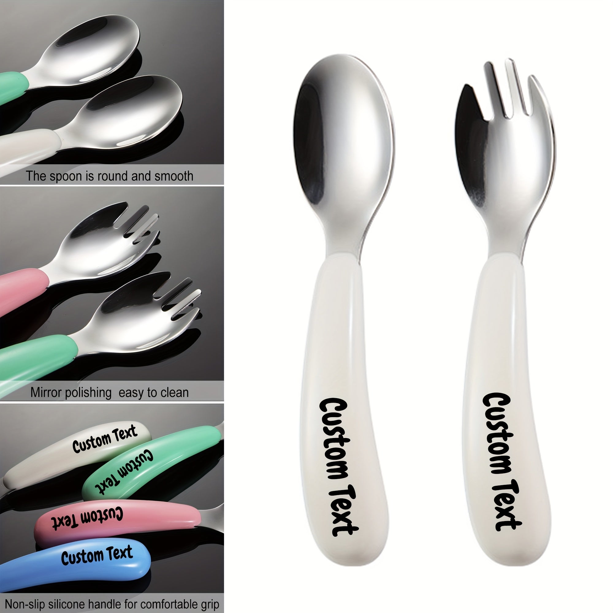 2pcs Customizable Stainless Steel Cutlery Set, Personalized Engraved Name, Food-Grade Silicone Handles, Perfect Birthday Gift for Family & Friends, Versatile for Home, Camping & Picnics