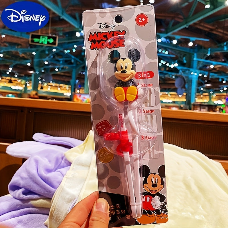 4pcs Training Chopsticks and 304 Stainless Steel Fork and Spoon, Cartoon Novelty Style with Box, Elsa Princess, Mickey and Minnie, Stitch Can Be Selected, Portable Learning Chopsticks Cute Tableware, Suitable for Beginners Outdoor Camping Accessories Home