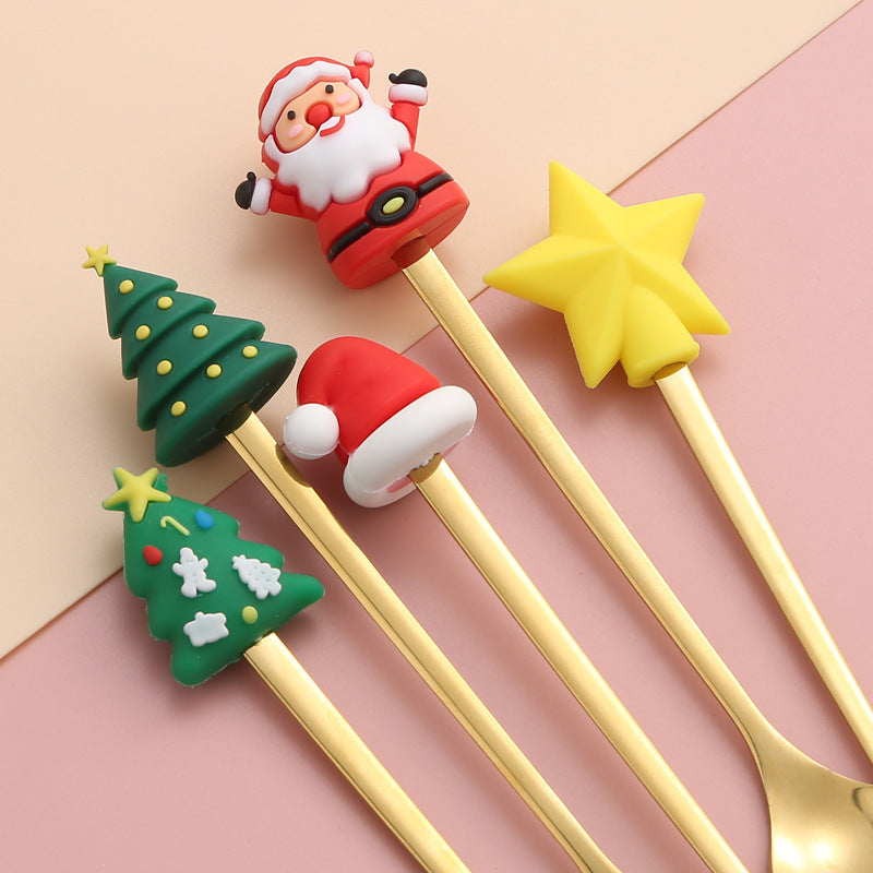 6pcs Stainless Steel Holiday Cutlery Set with Santa & Snowman Dessert Spoons and Forks - 410 Grade Rust-Resistant Christmas, Halloween, Thanksgiving & Eid al-Fitr Gift Box - Festive Tableware for Family Gatherings, Parties, and Seasonal Decorations -