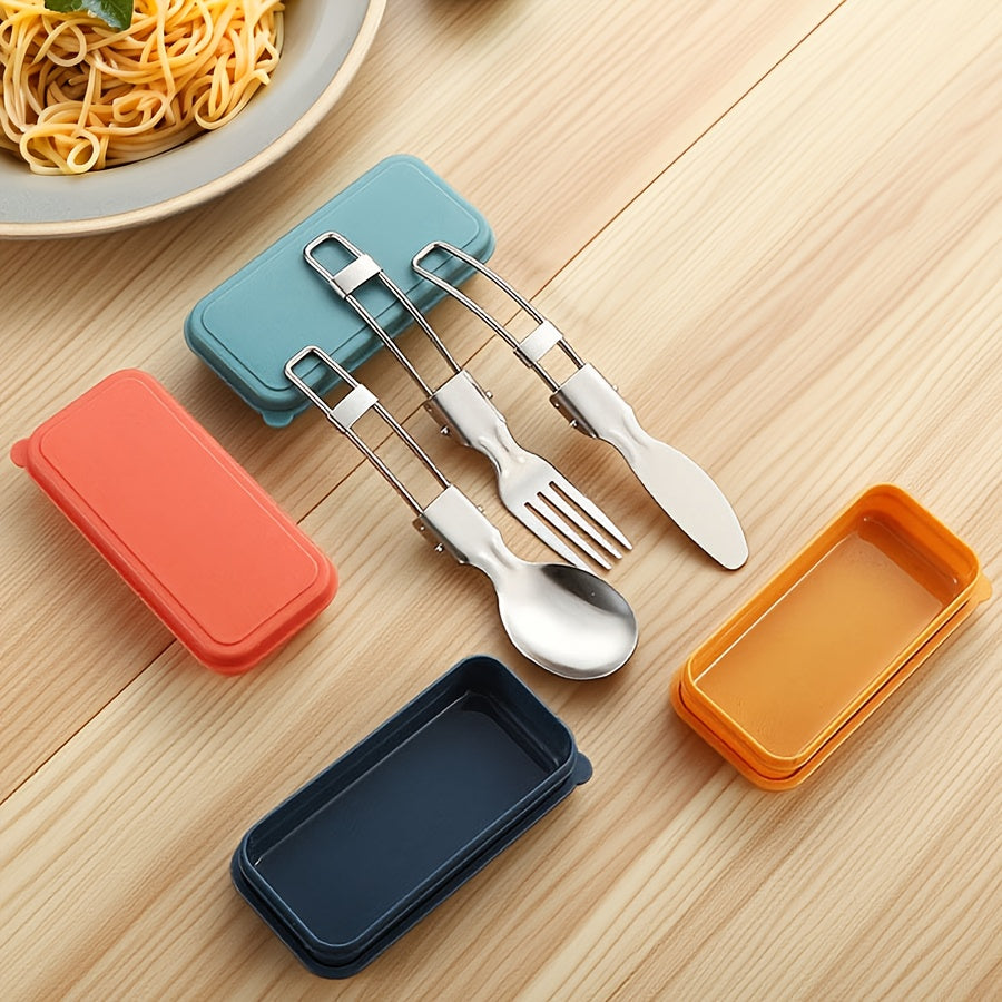 12pcs Portable Stainless Steel Folding Cutlery Set with Storage Case, Includes Spoon and Knife for Camping & Hiking – Reusible Silverware Lunch Box Kit, Camping Dinnerware Set, Camping Utensils, Outdoor Dining, Minimalist Tableware, Foldable Utensils,