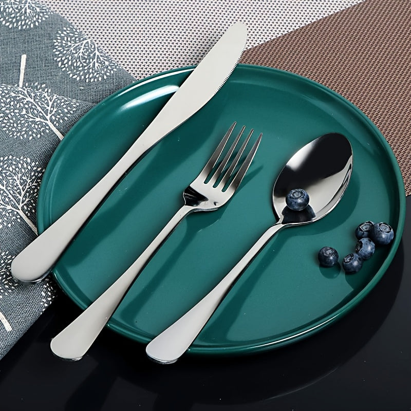 21pcs Portable Cutlery Set - Durable Outdoor Picnic Tools, Stainless Steel Camping Utensils with Steak Knives, Dinner Forks, Plates, Soup Spoons, Bottle Opener, Tongs & Storage Bag, Dishwasher Safe, Reusable for Travel, Backpacking, Camping, Parties, and