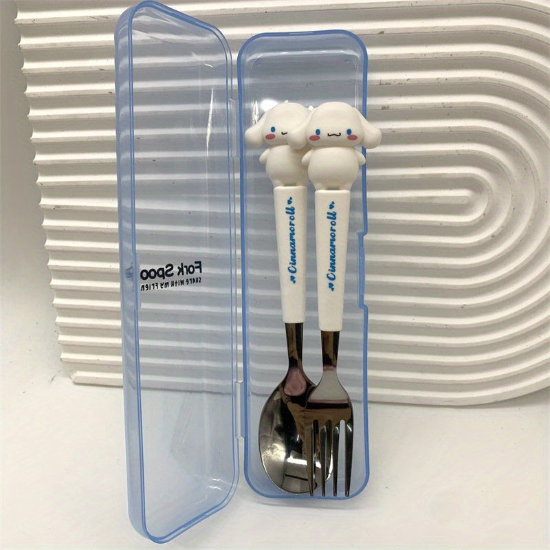 KT Cutlery Set - Outdoor Chopsticks, Knife & Fork Sanrio 2pcs Set: Hello Kitty, Cinnamon Dog, Melody Spoon and Fork Combo, Cute Cartoon Stainless Steel with 3D Silicone Handle for Camping Picnic, All-Season Use