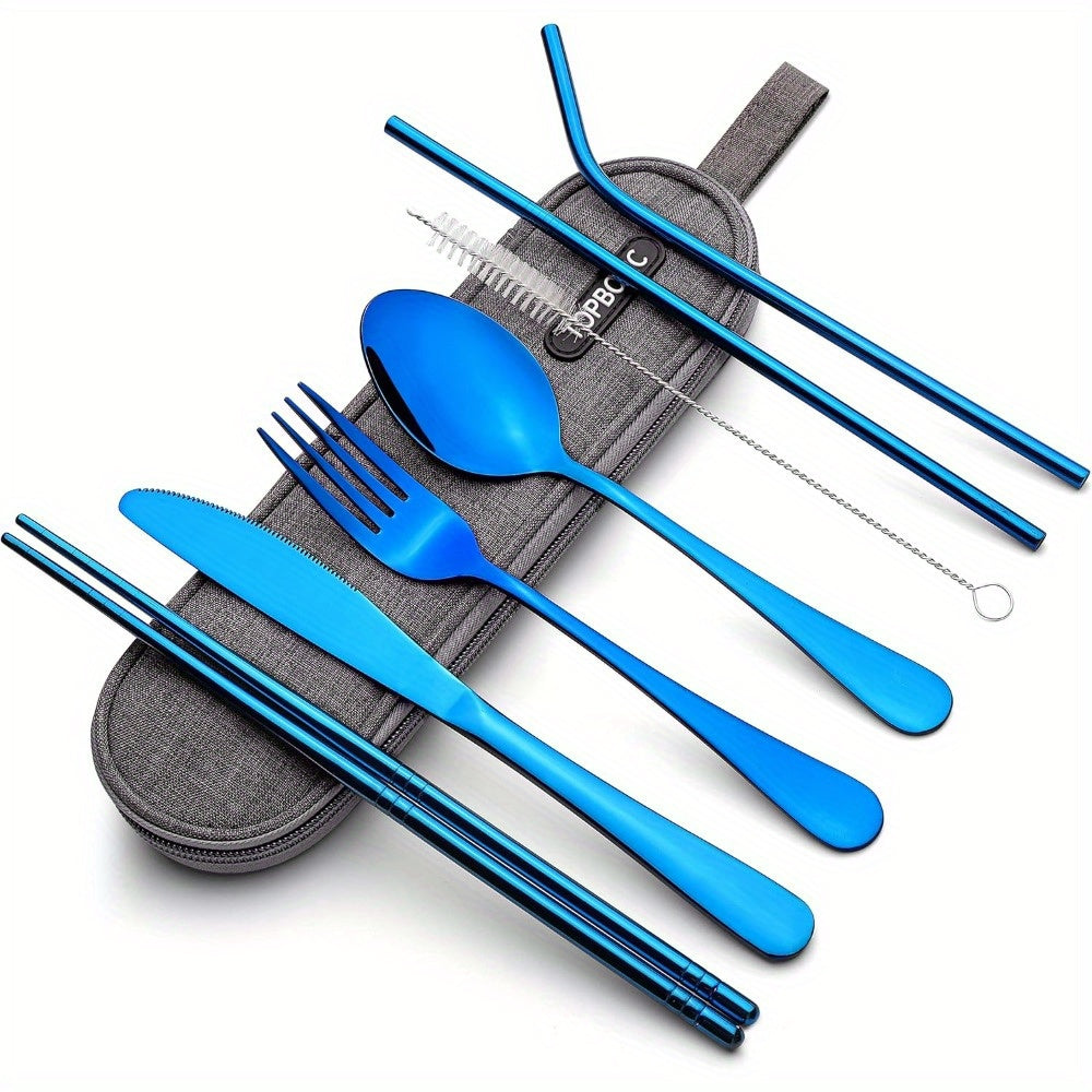 Portable Stainless Steel Flatware Set, Travel Camping Cutlery, Portable Utensil Silverware Dinnerware Set with a Case (Black)