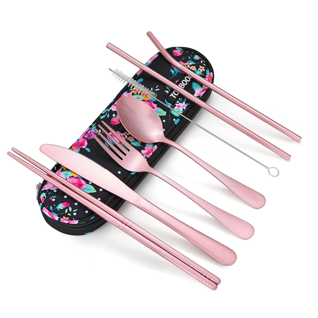 Travel Utensils,Reusable Silverware Set To Go Portable Cutlery Set with a Waterproof Carrying Case for Lunch Boxes Camping School Picnic