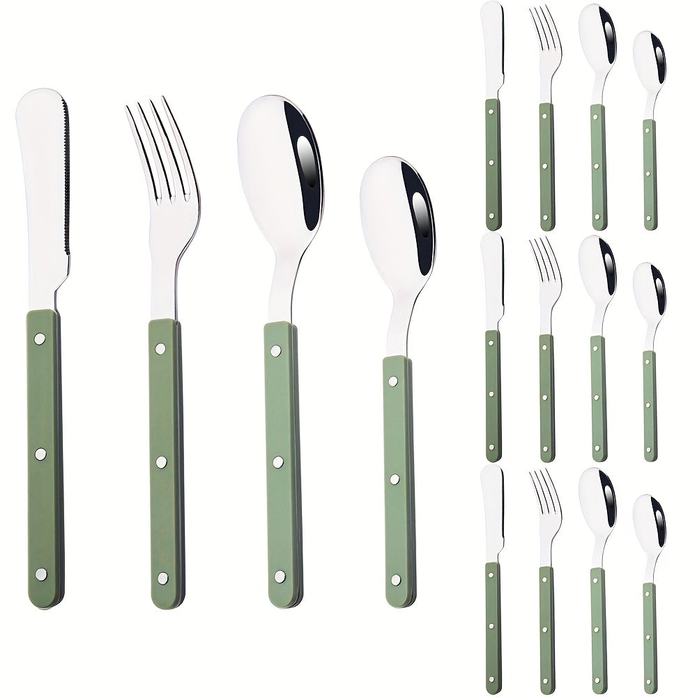 12/16pcs mirror tableware set, main knife fork spoon tea spoon acrylic plastic handle tableware, stainless steel daily tableware set, suitable for kitchen and home use, Best for Christmas, Perfect for Thanksgiving