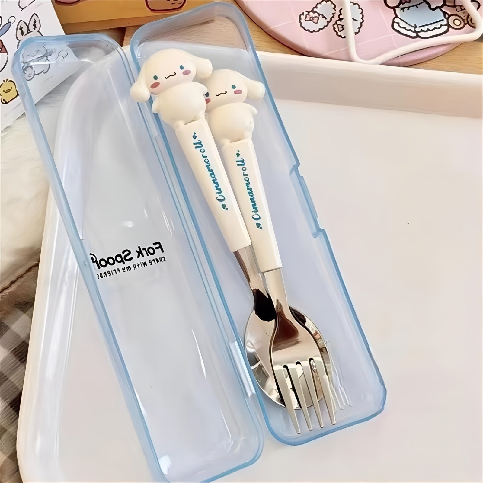 2pcs Sanrio Stainless Steel Portable Cutlery Set - Cute Cartoon Design with Pink Handles, Includes Spoon and Fork, Ideal for Outdoor Travel and Daily Use, Travel Essentials|Playful Design|Durable Cutlery