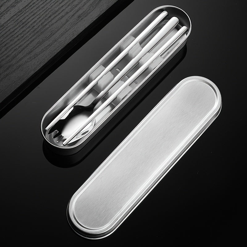 Personalized Customization, 2/3/4pcs Set of Silvery 304 Material Portable Tableware, Salad Fork Spoon, Spoon, Chopsticks And Stainless Steel Box, Suitable for Outdoor Picnics, Home Kitchens And Durable Tableware, Outdoor Travel Tableware