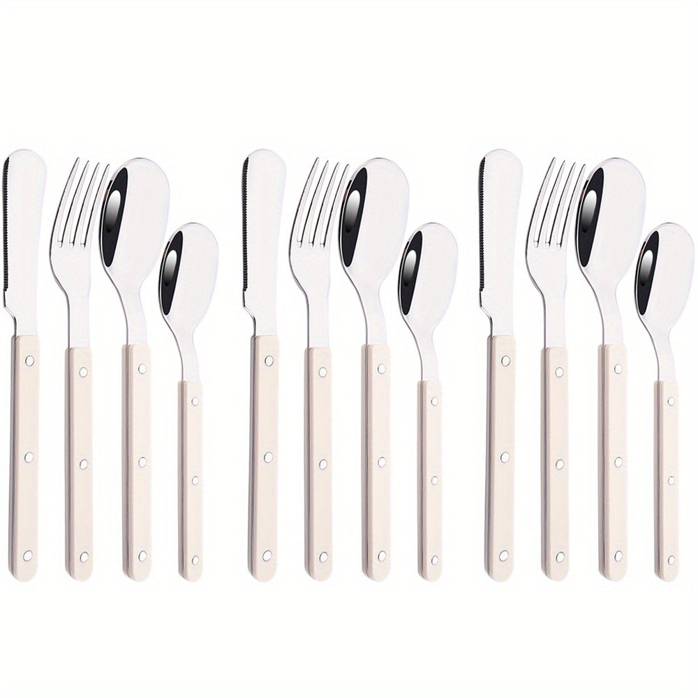 12/16pcs mirror tableware set, main knife fork spoon tea spoon acrylic plastic handle tableware, stainless steel daily tableware set, suitable for kitchen and home use, Best for Christmas, Perfect for Thanksgiving