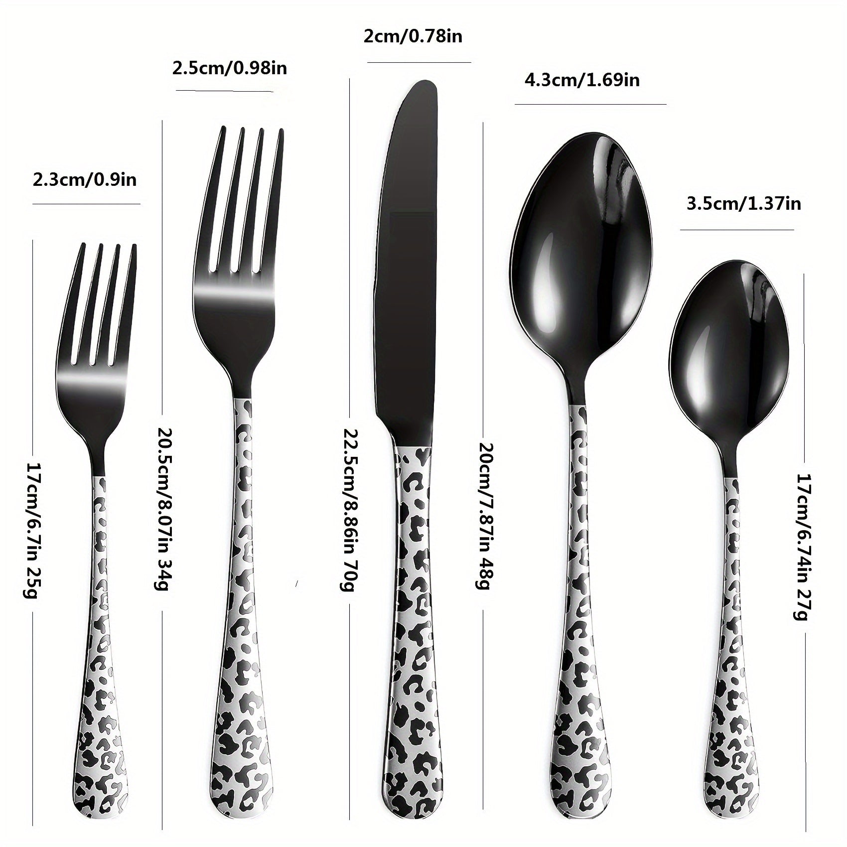 Black cutlery set includes spoons, forks, knives, stainless steel cutlery set, leopard print pattern innovative cutlery set, 5/20pcs, dishwasher washable, mirror polished cutlery set