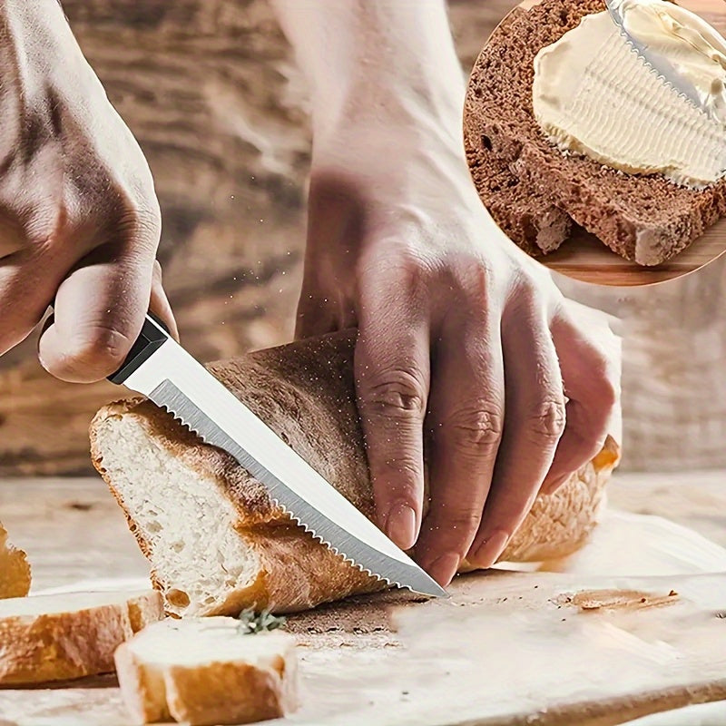 12pcs Stainless Steel Knife and Fork Cutlery Set Classic Black Steak Knife and Fork Dining Table Colorful Pizza Knife Multi-purpose Serrated Bread Knife BBQ Camping Steak Knife and Fork