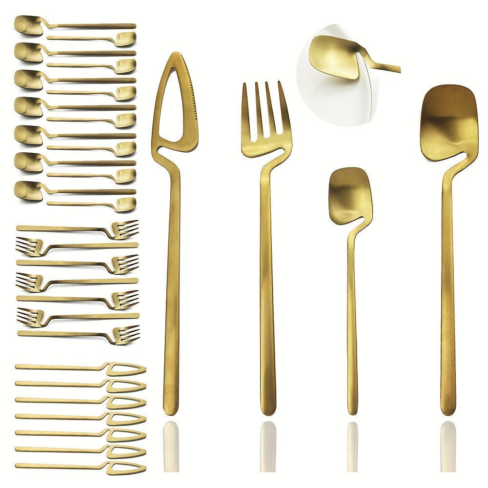 32pcs Stainless Steel Cutlery Set for 8 - Matte Finish, Includes Knife, Fork, Spoon & Teaspoon - Perfect for Dining & Kitchen Use, Kitchen Utensils, Creative Hanging, 304