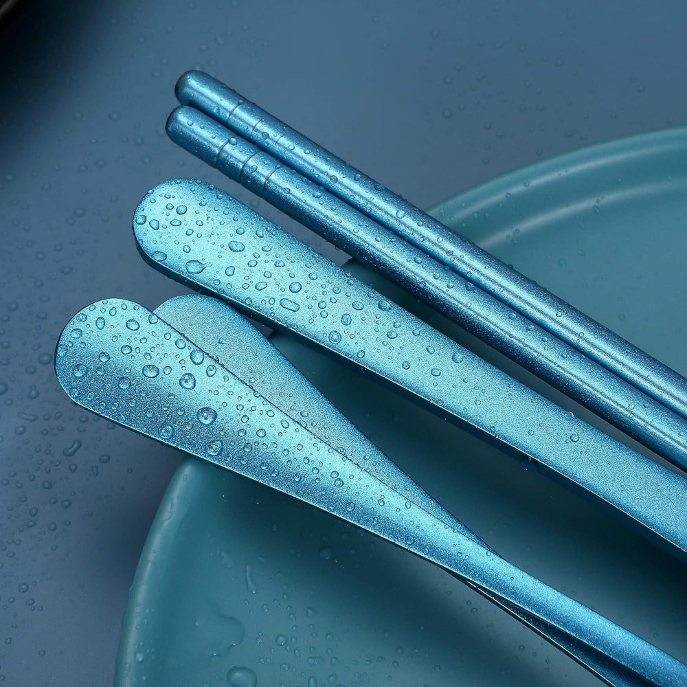 Portable Stainless Steel Flatware Set, Travel Camping Cutlery, Portable Utensil Silverware Dinnerware Set with a Case (Black)