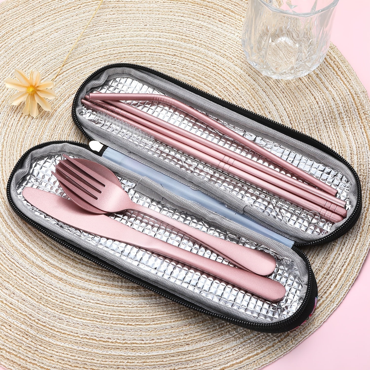 Travel Utensils,Reusable Silverware Set To Go Portable Cutlery Set with a Waterproof Carrying Case for Lunch Boxes Camping School Picnic