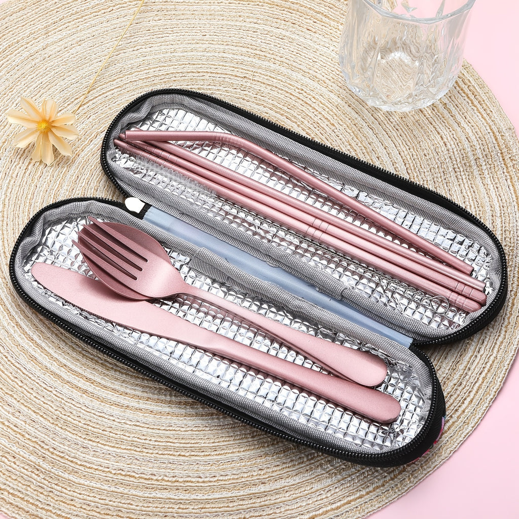Travel Utensils,Reusable Silverware Set To Go Portable Cutlery Set with a Waterproof Carrying Case for Lunch Boxes Camping School Picnic