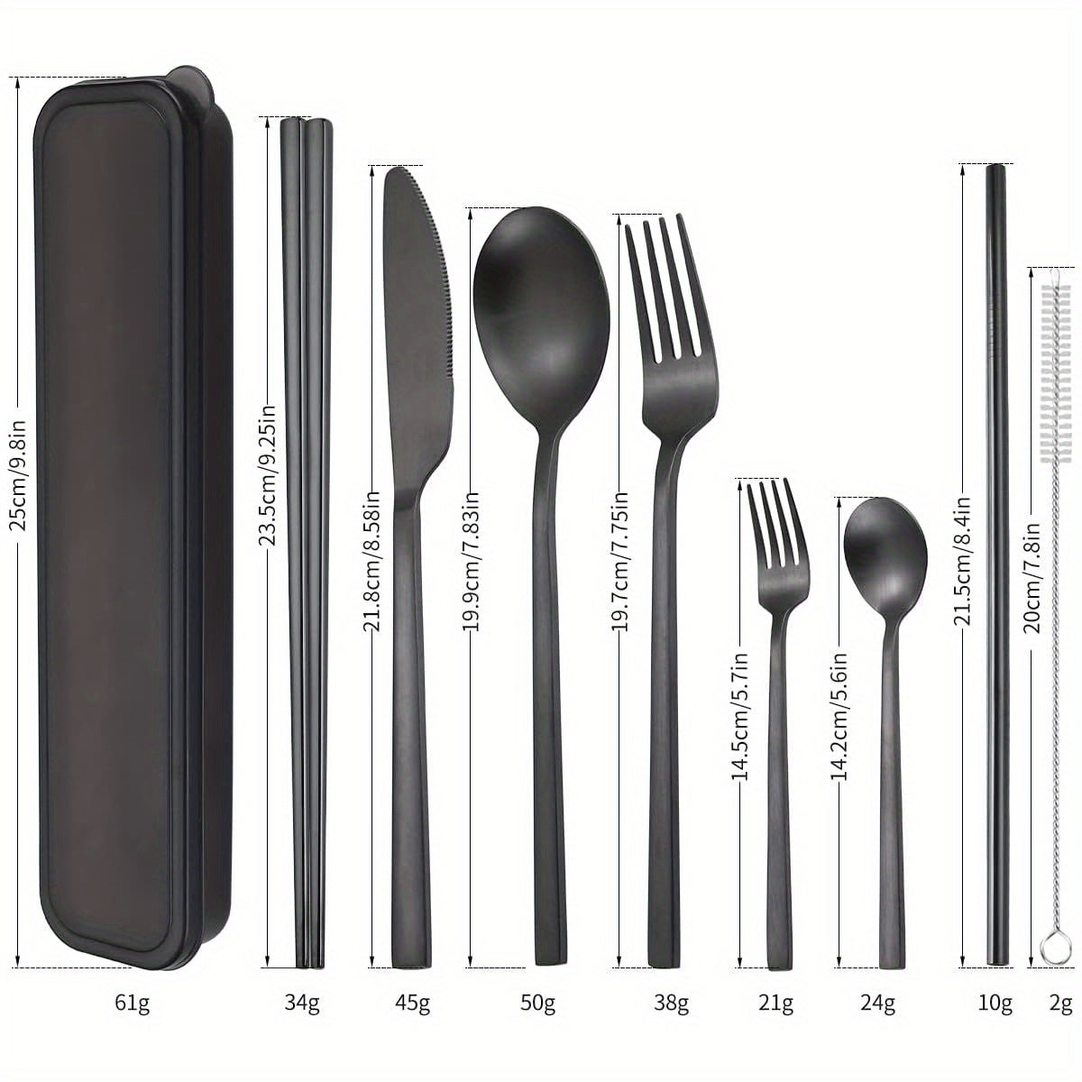 6pcs Stainless Steel Flatware Set - Portable, Reusable Cutlery with Chopsticks, Knife, Fork, Spoon, and Cleaning Brush - Dishwasher Safe, Ideal for Travel and Outdoor Use, Outdoor Dining Essentials|Modern Cutlery Set|Durable Cutlery