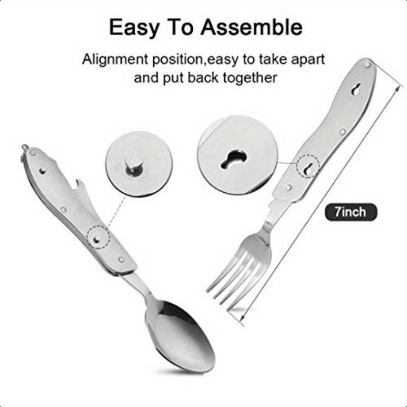 Set of 2 Portable Camping Cutlery with Detachable Design, 4-In-1 Stainless Steel Travel Utensils Including Foldable Knife, Fork, Spoon, And Bottle Opener, Multi-Functional Eating Flatware in Green And Black., Y Travel Practicalism Mens Liaoning