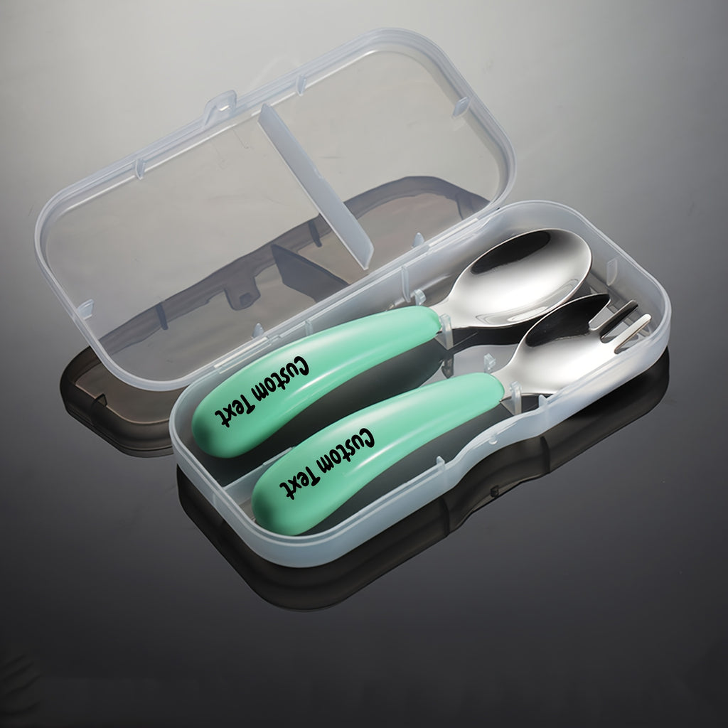 2pcs Customizable Stainless Steel Cutlery Set, Personalized Engraved Name, Food-Grade Silicone Handles, Perfect Birthday Gift for Family & Friends, Versatile for Home, Camping & Picnics