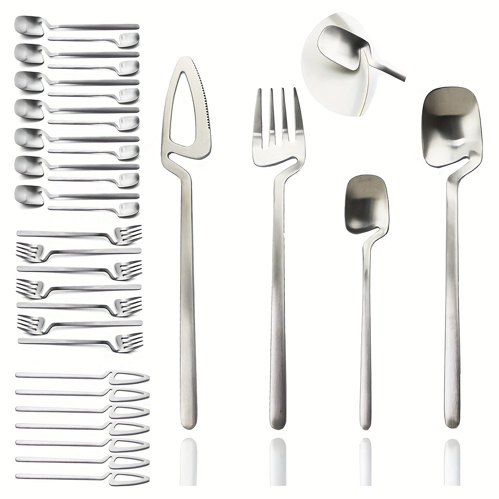32pcs Stainless Steel Cutlery Set for 8 - Matte Finish, Includes Knife, Fork, Spoon & Teaspoon - Perfect for Dining & Kitchen Use, Kitchen Utensils, Creative Hanging, 304
