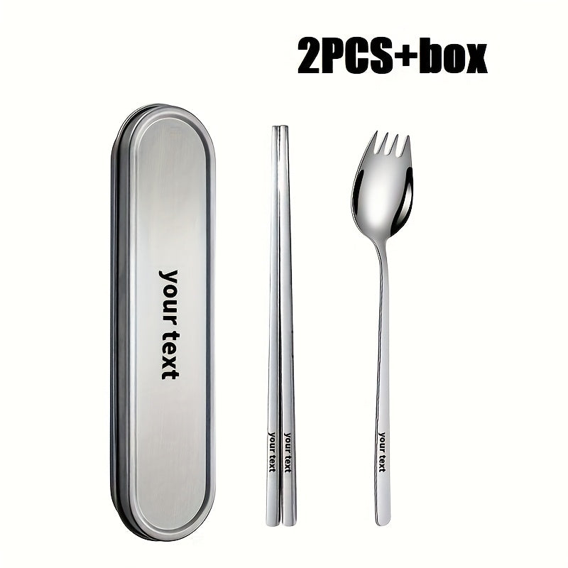 Personalized Customization, 2/3/4pcs Set of Silvery 304 Material Portable Tableware, Salad Fork Spoon, Spoon, Chopsticks And Stainless Steel Box, Suitable for Outdoor Picnics, Home Kitchens And Durable Tableware, Outdoor Travel Tableware
