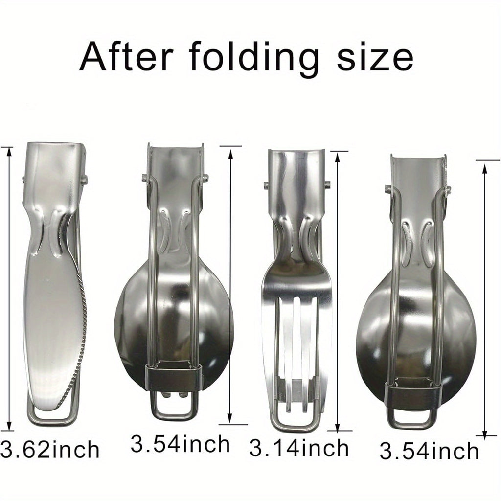 4pcs Compact Folding Camping Utensil Set - Heavy-Duty 304 Stainless Steel (18/10) Flatware with Spoon, Fork, Knife - Portable Travel Cutlery for Backpacking, Hiking, Picnics - Dishwasher Safe & Space-Saving Design for Camping, Office, Home - Ideal for