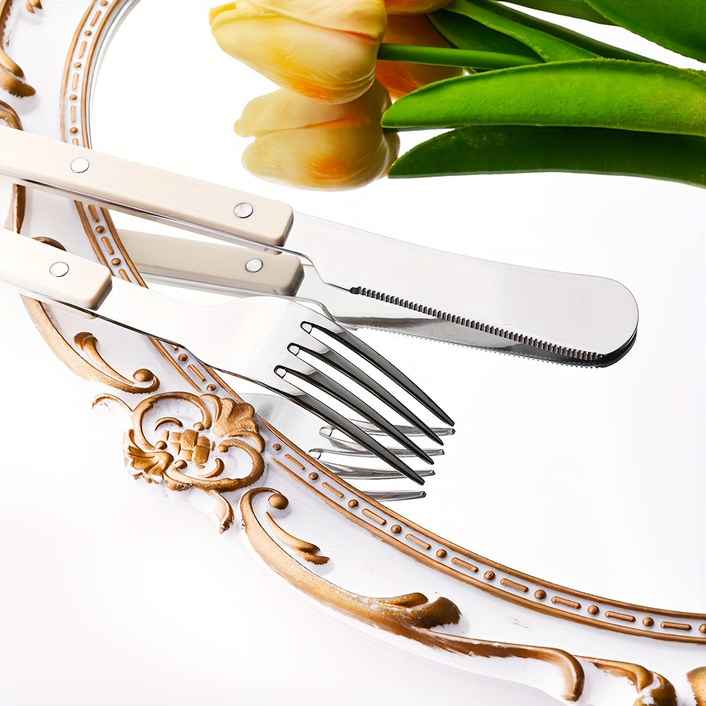 12/16pcs mirror tableware set, main knife fork spoon tea spoon acrylic plastic handle tableware, stainless steel daily tableware set, suitable for kitchen and home use, Best for Christmas, Perfect for Thanksgiving