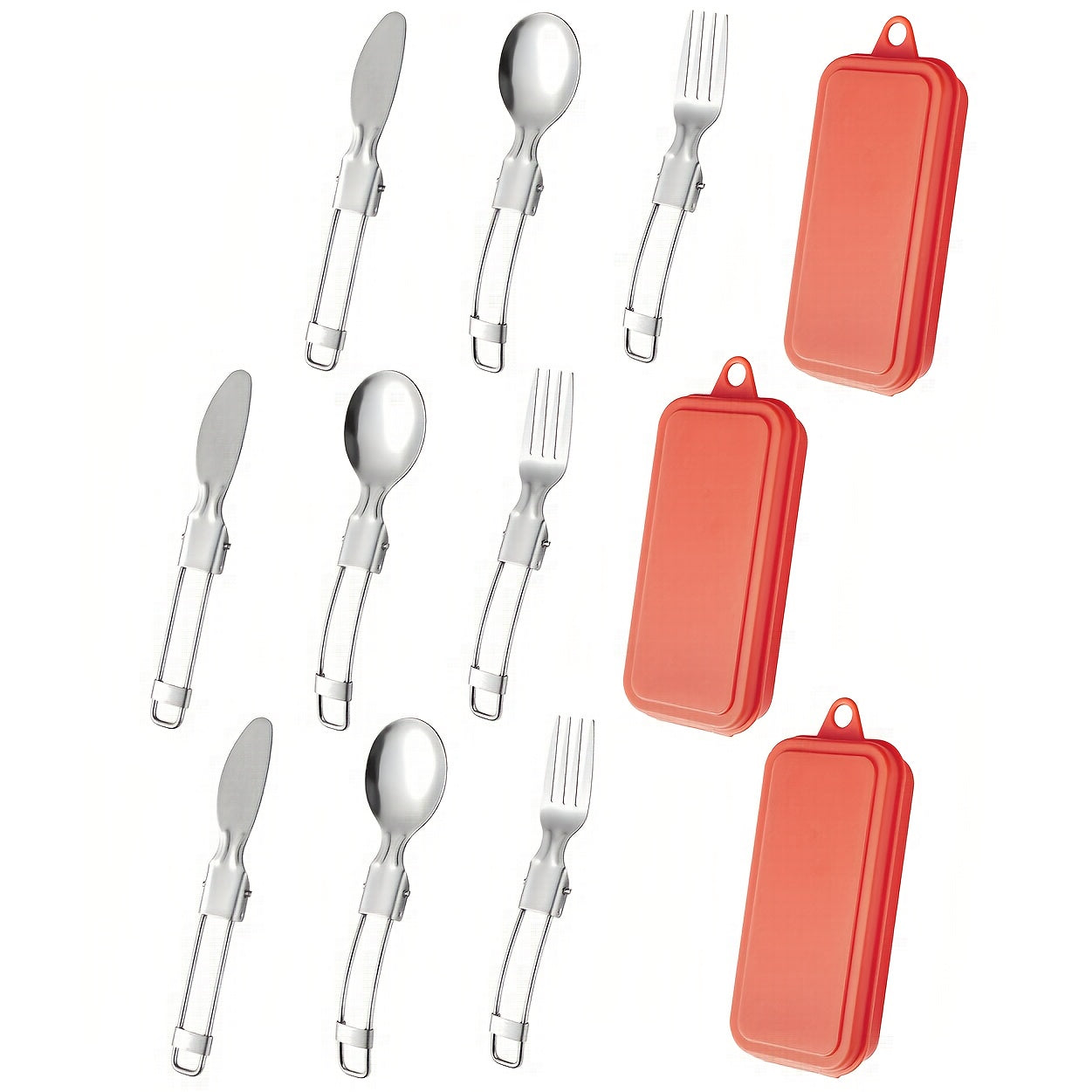 12pcs Portable Stainless Steel Folding Cutlery Set with Storage Case, Includes Spoon and Knife for Camping & Hiking – Reusible Silverware Lunch Box Kit, Camping Dinnerware Set, Camping Utensils, Outdoor Dining, Minimalist Tableware, Foldable Utensils,