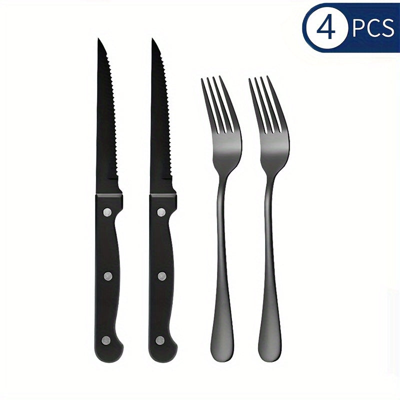 2/4/6/8/12pcs Stainless Steel Cutlery Set, Includes Forks and Steak Knives, Suitable for Halloween, Mardi Gras, Easter, Thanksgiving, Christmas, and Other Holiday Occasions - Dishwasher Safe
