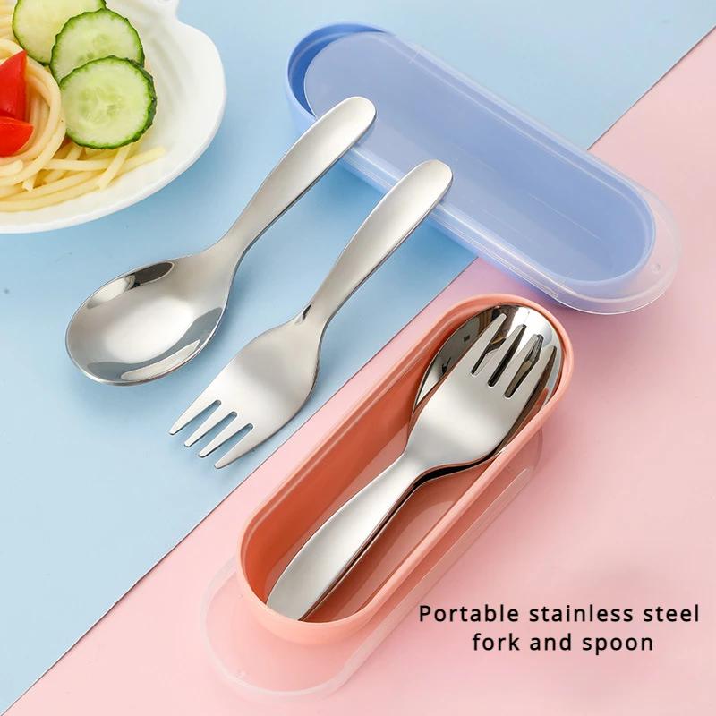 2pcs 1 Set Portable Spoon Fork Tableware Outdoor Camping Stainless Steel Cutlery Set for Hiking Outdoor Camp Cooking Supplies