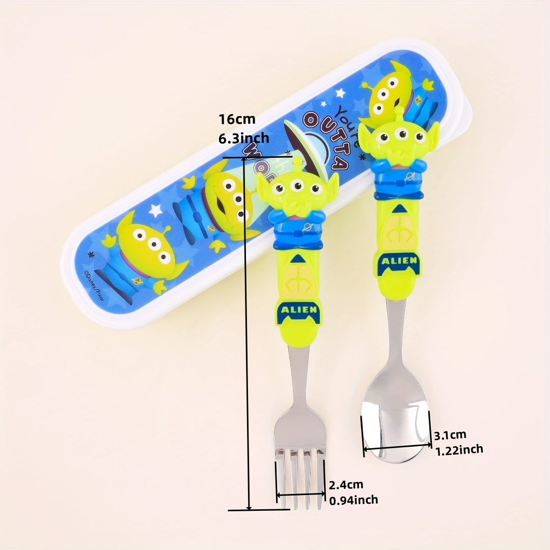 [Buzz Lightyear Cutlery Set] 3pcs Buzz Lightyear Stainless Steel Cutlery Set - Space-Themed Spoon, Fork & Box, Durable & Lightweight, Perfect for Lunch, Camping, Picnics, Work, and Travel, Ideal Gift for Friends, Camping Essentials | Playful Design |