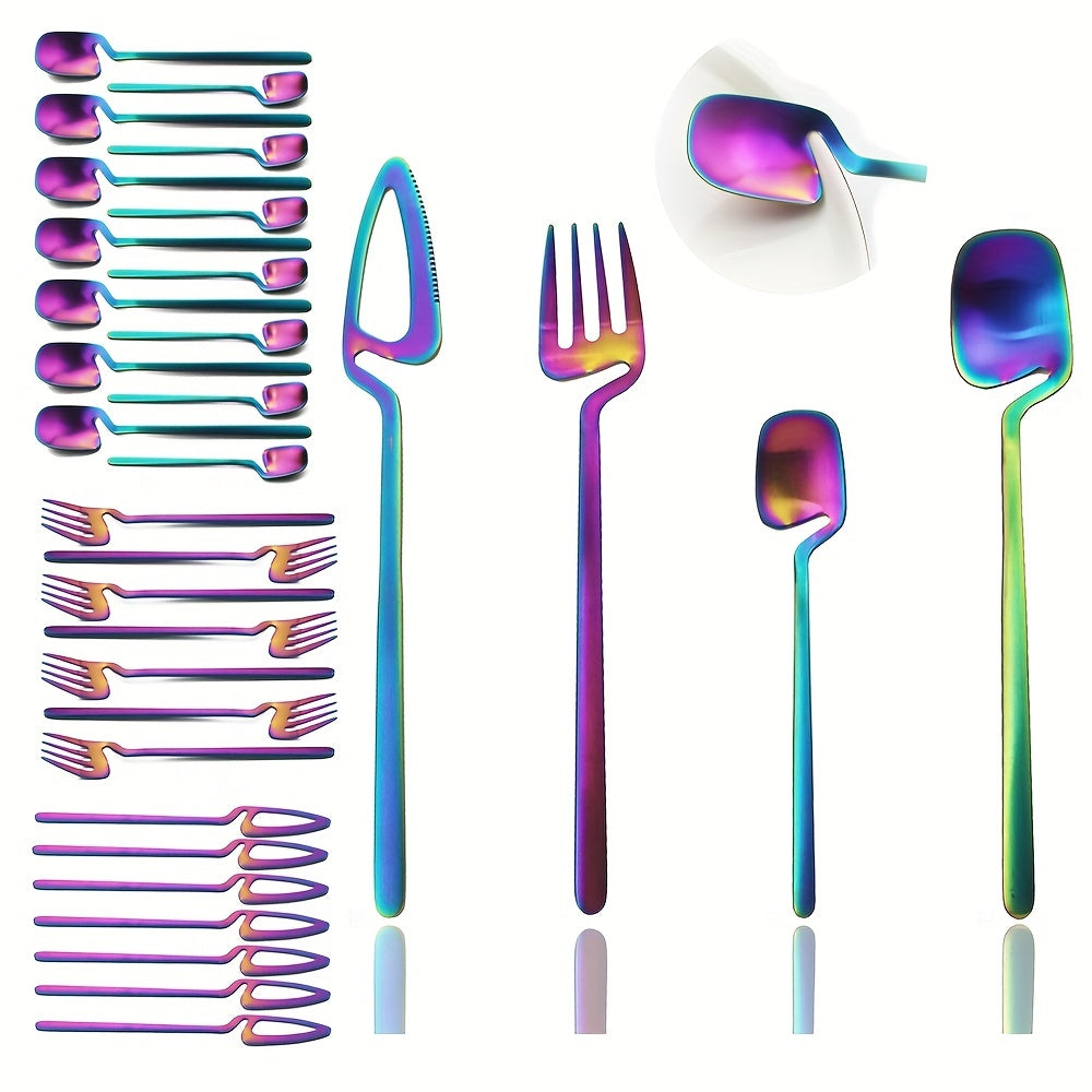32pcs Stainless Steel Cutlery Set for 8 - Matte Finish, Includes Knife, Fork, Spoon & Teaspoon - Perfect for Dining & Kitchen Use, Kitchen Utensils, Creative Hanging, 304