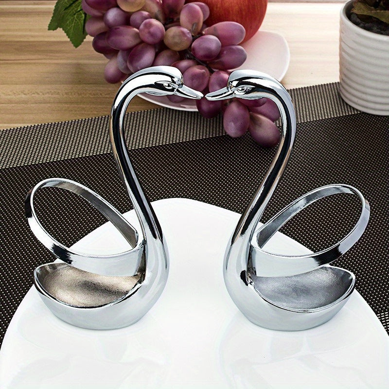 7pcs Elegant Swan-shaped Stainless Steel Cutlery Holder Set, Includes 3 Forks and 3 Spoons - Rust-proof, Suitable for Kitchen and Restaurant Use, Swan Coffee Spoon Home Supplies Tableware Fruit Fork Set
