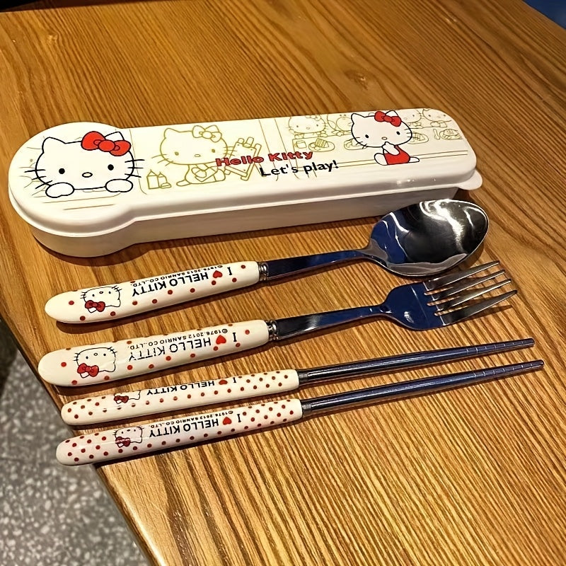 Sanrio for hello kitty, for Kuromi & for Cinnamoroll Stainless Steel Flatware Set - 3pcs Cute Character Cutlery with Portable Case, 304 Stainless Steel Fork Spoon Chopsticks for Home, Travel, Parties, Outdoor - Collectible Gift for Fans, Themed Party
