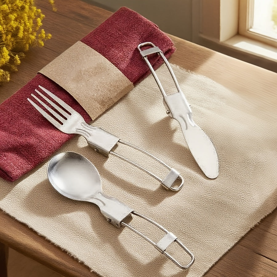 12pcs Portable Stainless Steel Folding Cutlery Set with Storage Case, Includes Spoon and Knife for Camping & Hiking – Reusible Silverware Lunch Box Kit, Camping Dinnerware Set, Camping Utensils, Outdoor Dining, Minimalist Tableware, Foldable Utensils,