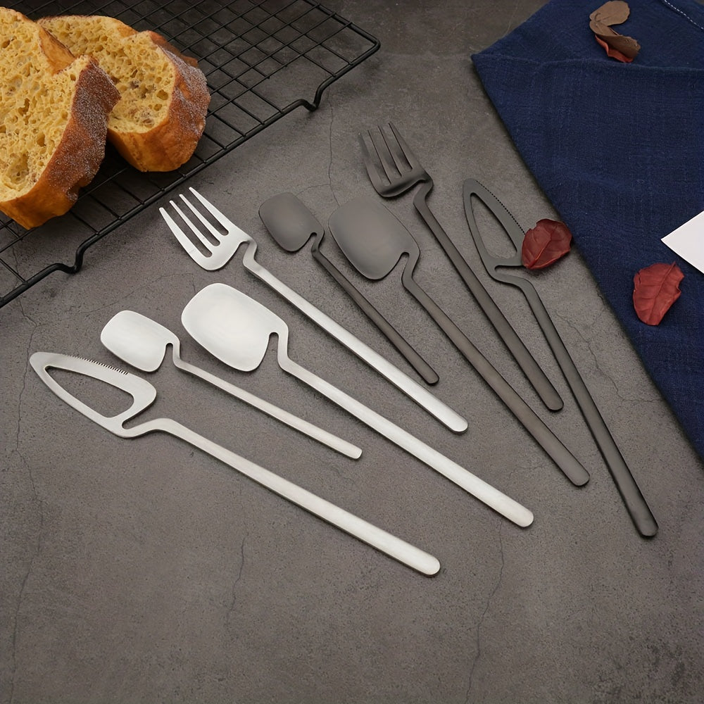 32pcs Stainless Steel Cutlery Set for 8 - Matte Finish, Includes Knife, Fork, Spoon & Teaspoon - Perfect for Dining & Kitchen Use, Kitchen Utensils, Creative Hanging, 304