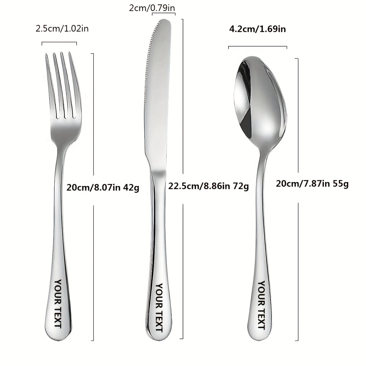 4pcs Customized Text, Engraved 3pcs Stainless Steel Cutlery Set, Portable Knife Fork Spoon and Box, Silvery/Black, Essential for Couples, Travel, Camping, Office, School Restaurant Lunch Box, Christmas Gift