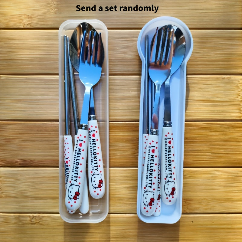 Sanrio for hello kitty, for Kuromi & for Cinnamoroll Stainless Steel Flatware Set - 3pcs Cute Character Cutlery with Portable Case, 304 Stainless Steel Fork Spoon Chopsticks for Home, Travel, Parties, Outdoor - Collectible Gift for Fans, Themed Party