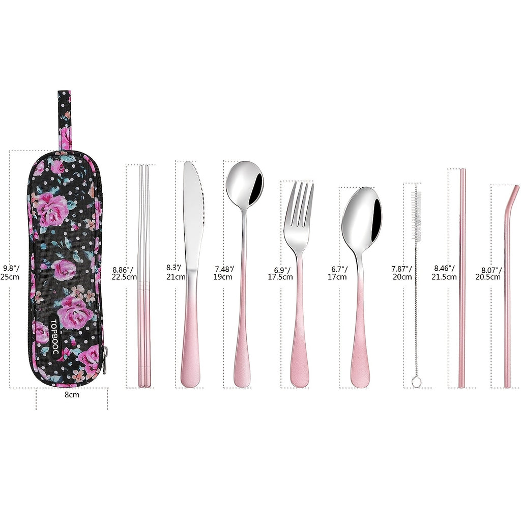 Travel Utensils,Reusable Silverware Set To Go Portable Cutlery Set with a Waterproof Carrying Case for Lunch Boxes Camping School Picnic