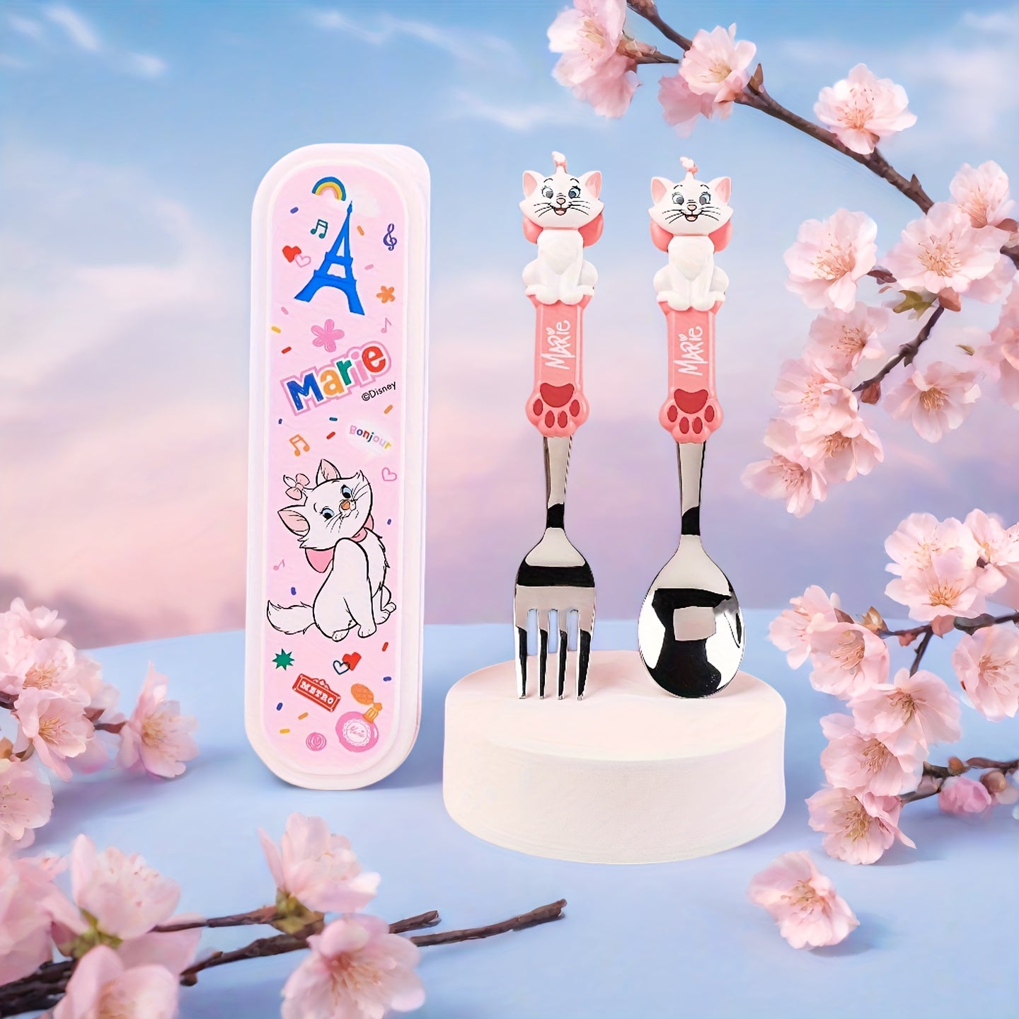 3pcs/set Of Marie Cutlery, Spoon, Fork,Boxe, Adorable Stainless Steel Tableware, Portable Reusable Utensils, Western style salad fork spoon, Suitable for Lunch, Camping, Workplace Travel, Ideal Gifts for Family And Friends