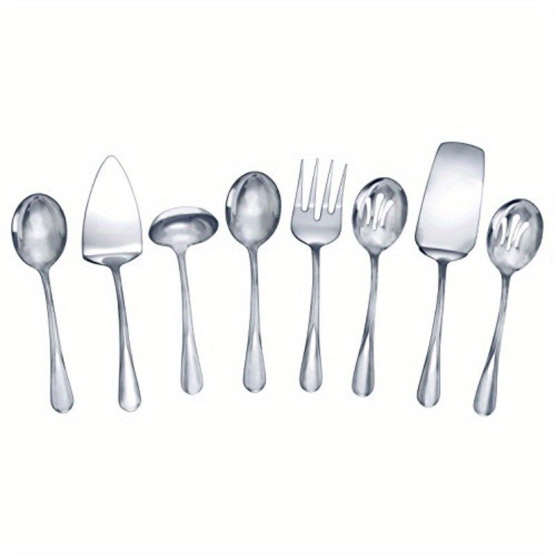 8pcs Stainless Steel Serving Set, Includes 2 Serving Pieces, 2 Dessert Pieces, 2 Forks, 2 Knives, 2 Spoons, and 2 Chopsticks, Perfect for Picnics, BBQs, and Outdoor Gatherings, Picnic Essentials | Modern Serving Set | Durable Cutlery