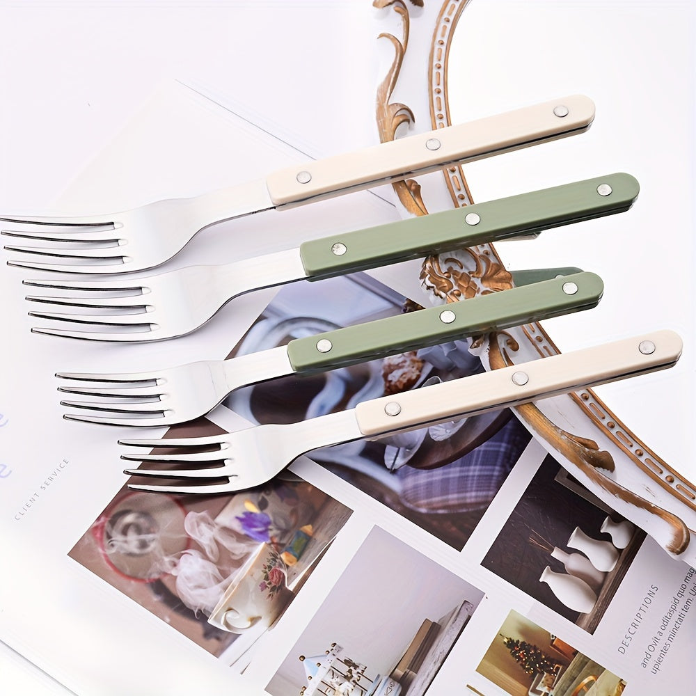 12/16pcs mirror tableware set, main knife fork spoon tea spoon acrylic plastic handle tableware, stainless steel daily tableware set, suitable for kitchen and home use, Best for Christmas, Perfect for Thanksgiving