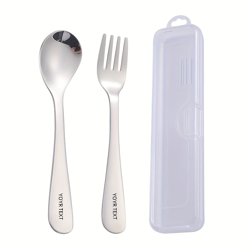 Personalized Customization, 2pcs+Box Portable Cutlery Set with Fork Spoon, Reusable Stainless Steel Fork Spoon Set, Cute Cartoon Cutlery with Cutlery Box, Suitable for Travel, Outdoor Camping, Gift Giving, Cats, Dogs, Pigs, Frogs, Deer