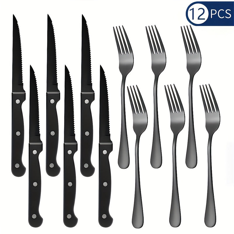 2/4/6/8/12pcs Stainless Steel Cutlery Set, Includes Forks and Steak Knives, Suitable for Halloween, Mardi Gras, Easter, Thanksgiving, Christmas, and Other Holiday Occasions - Dishwasher Safe