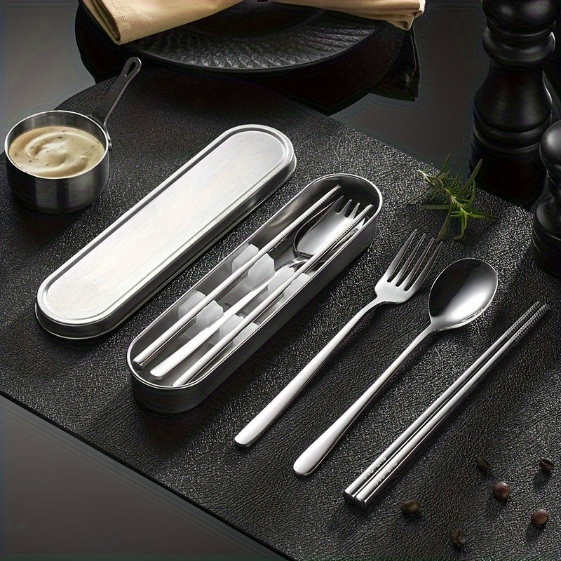 Personalized Customization, 2/3/4pcs Set of Silvery 304 Material Portable Tableware, Salad Fork Spoon, Spoon, Chopsticks And Stainless Steel Box, Suitable for Outdoor Picnics, Home Kitchens And Durable Tableware, Outdoor Travel Tableware