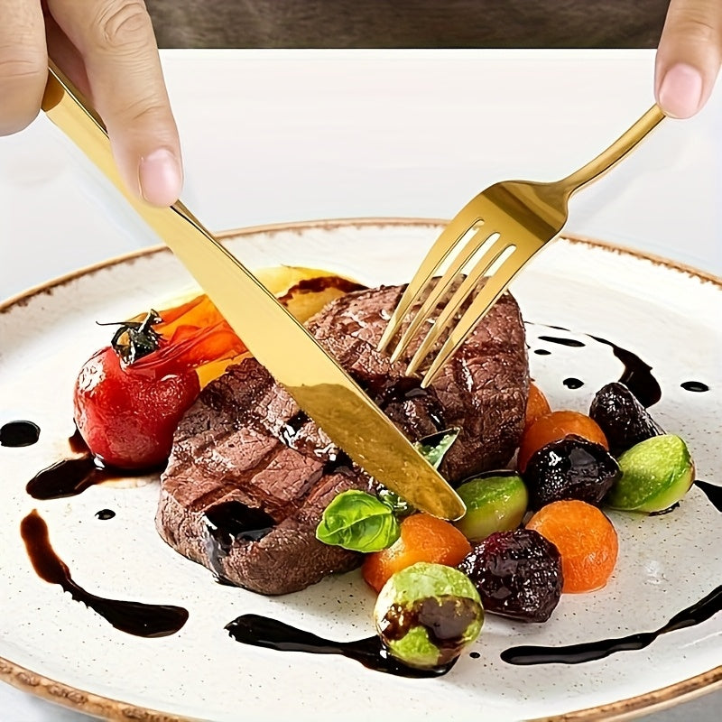 4pcs Customized Unique Stainless Steel Cutlery Set, Knife, Fork and Spoon Set, Recording Beautiful Life, Wedding Gift for Newlyweds, Suitable for Wedding, Wedding Anniversary, Anniversary, Birthday, Holiday, Christmas Gift, Golden
