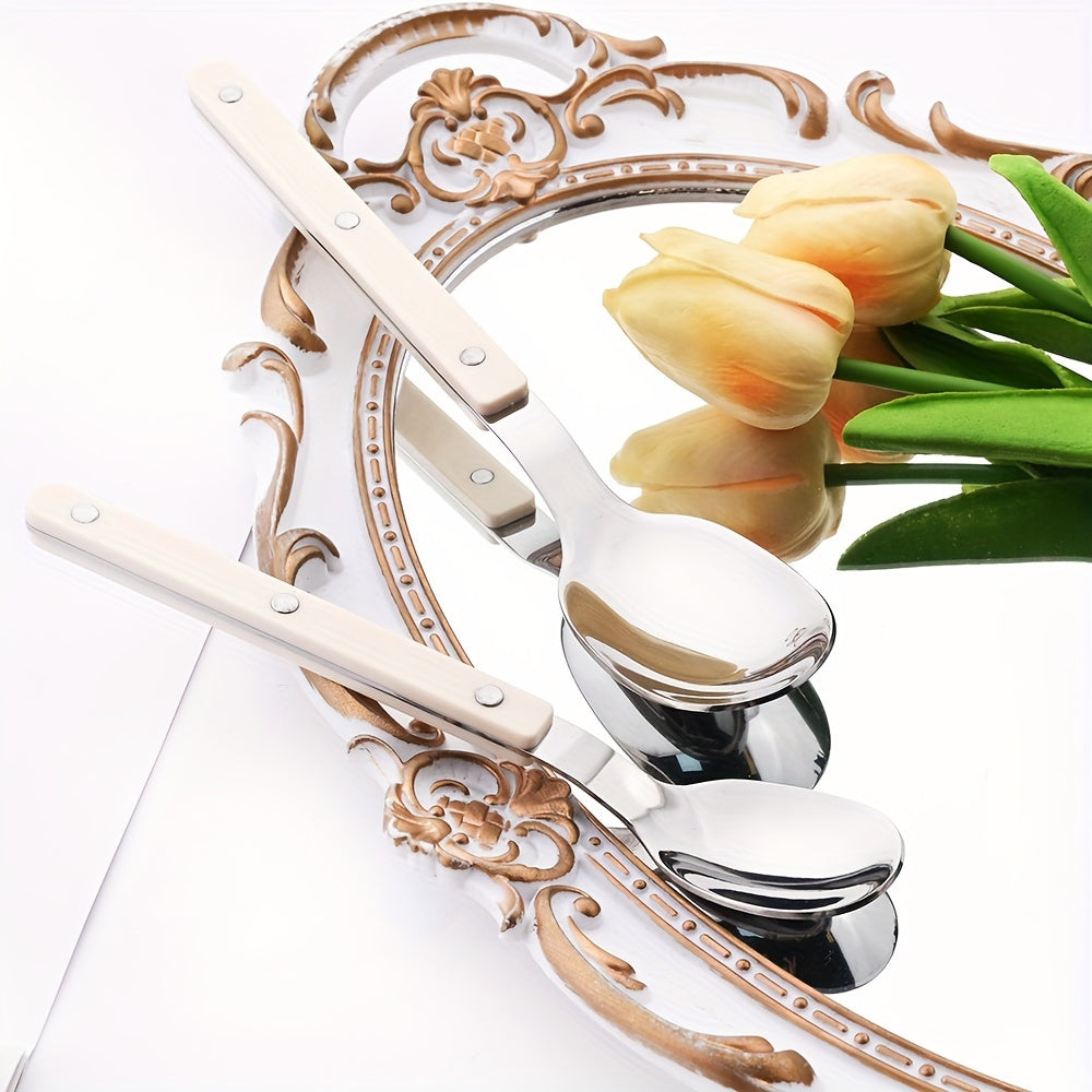 12/16pcs mirror tableware set, main knife fork spoon tea spoon acrylic plastic handle tableware, stainless steel daily tableware set, suitable for kitchen and home use, Best for Christmas, Perfect for Thanksgiving