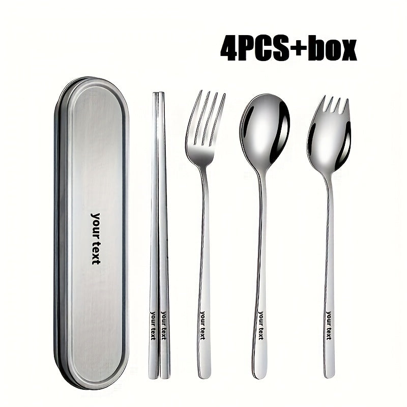 Personalized Customization, 2/3/4pcs Set of Silvery 304 Material Portable Tableware, Salad Fork Spoon, Spoon, Chopsticks And Stainless Steel Box, Suitable for Outdoor Picnics, Home Kitchens And Durable Tableware, Outdoor Travel Tableware