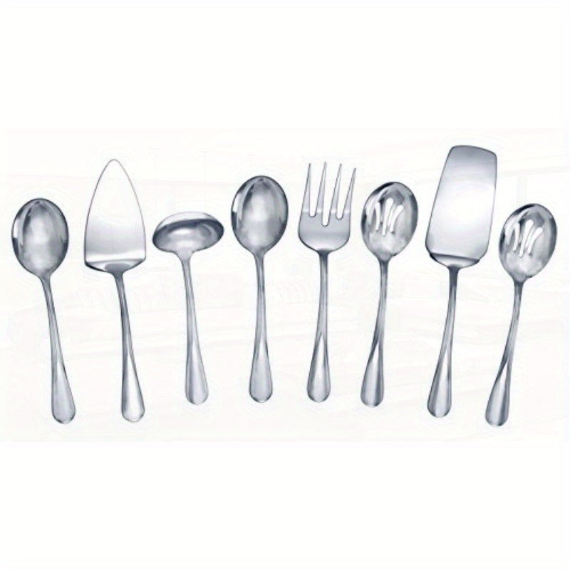 8pcs Stainless Steel Serving Set, Includes 2 Serving Pieces, 2 Dessert Pieces, 2 Forks, 2 Knives, 2 Spoons, and 2 Chopsticks, Perfect for Picnics, BBQs, and Outdoor Gatherings, Picnic Essentials | Modern Serving Set | Durable Cutlery